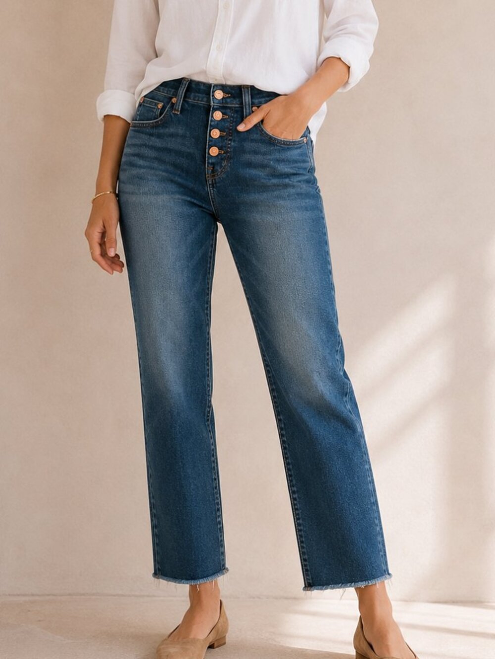 J. Crew Vintage Straight Jeans Button Fly Raw Hem Big Sky Wash 27